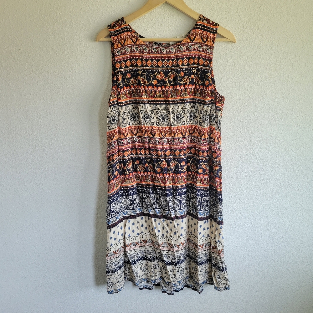 beachlunchlounge Boho Mini Dress in Navy, Coral, and Cream